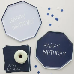 Ginger Ray 8 Assiettes Bleues Happy Birthday