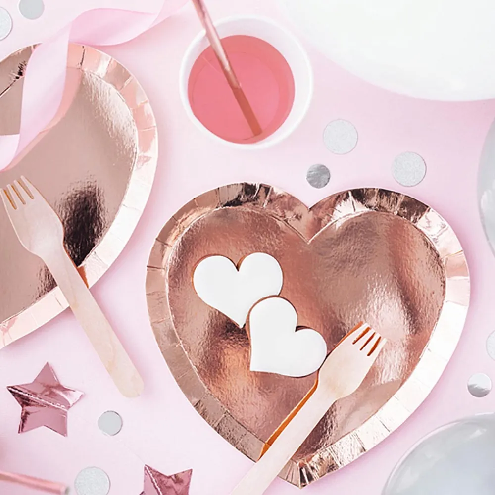 Party Deco 6 Assiettes Coeur Rose Gold