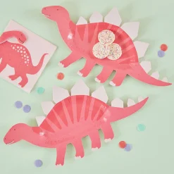 Ginger Ray 8 Assiettes Dinosaure Rose