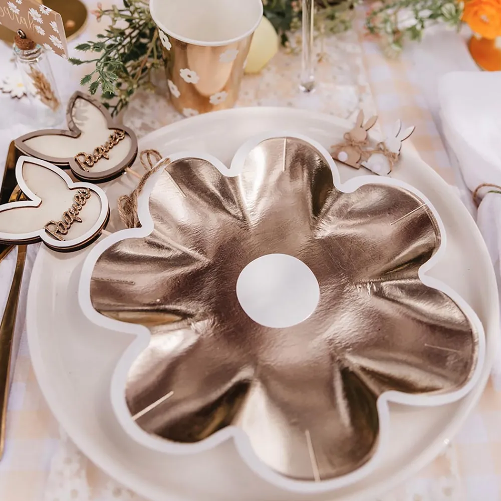Arty Fêtes Factory 8 Assiettes Marguerite Blanc Et Or