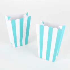 Amscan 5 Boites A Pop Corn - Rayures Turquoises> Pochettes Cadeaux