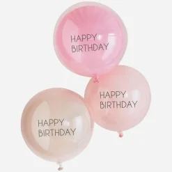 Ginger Ray 3 Double Ballons Roses Happy Birthday> Ballons De Baudruche À Motif