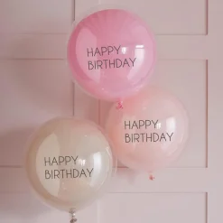 Ginger Ray 3 Double Ballons Roses Happy Birthday> Ballons De Baudruche À Motif