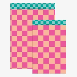 House of Products 1 Pochette En Papier Damier Rose Et Orange> Pochettes Cadeaux