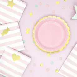 Party Deco 6 Pochettes Rayures Roses Et Stickers> Pochettes Cadeaux