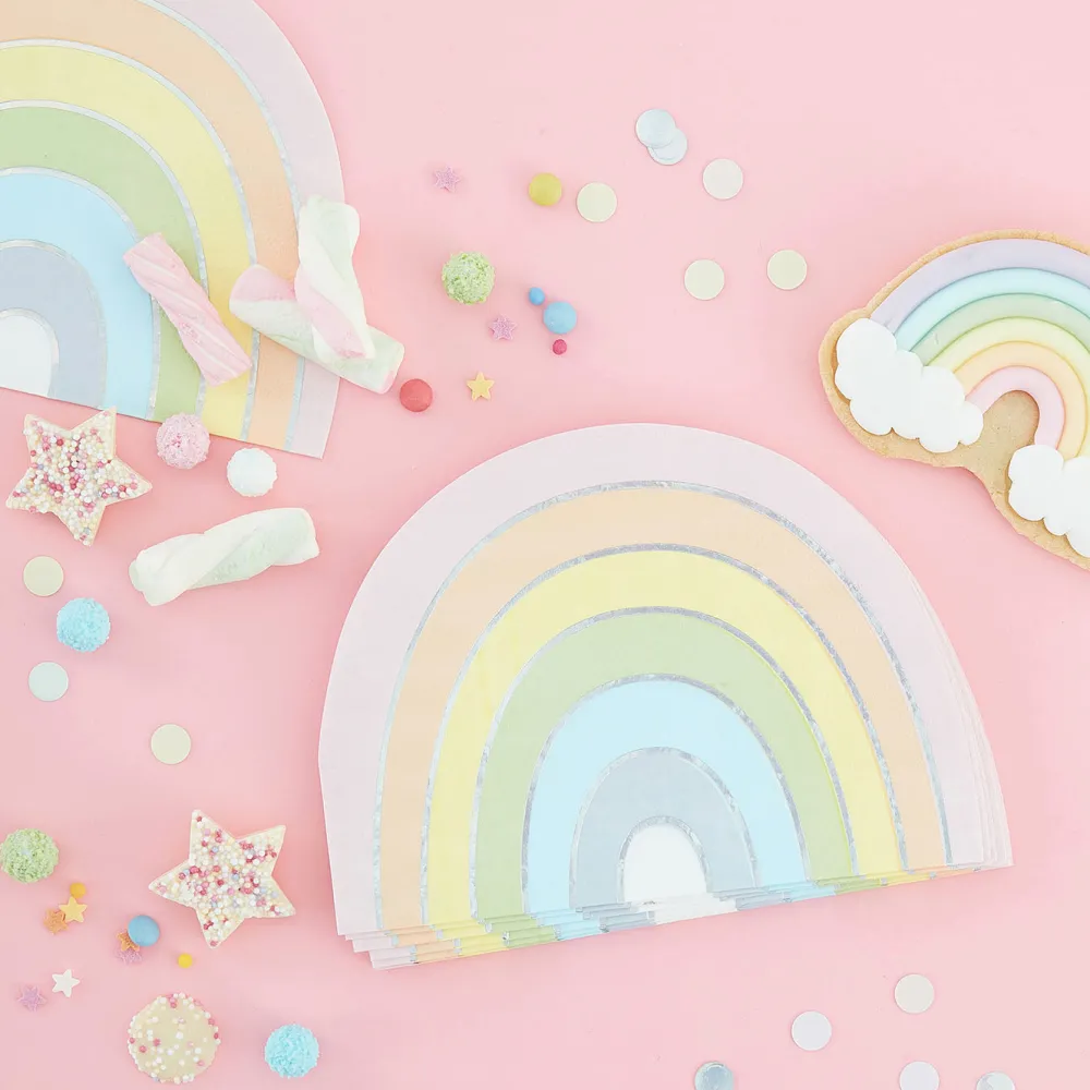 Ginger Ray 16 Serviettes - Arc-En Ciel Pastel Et Iridescent
