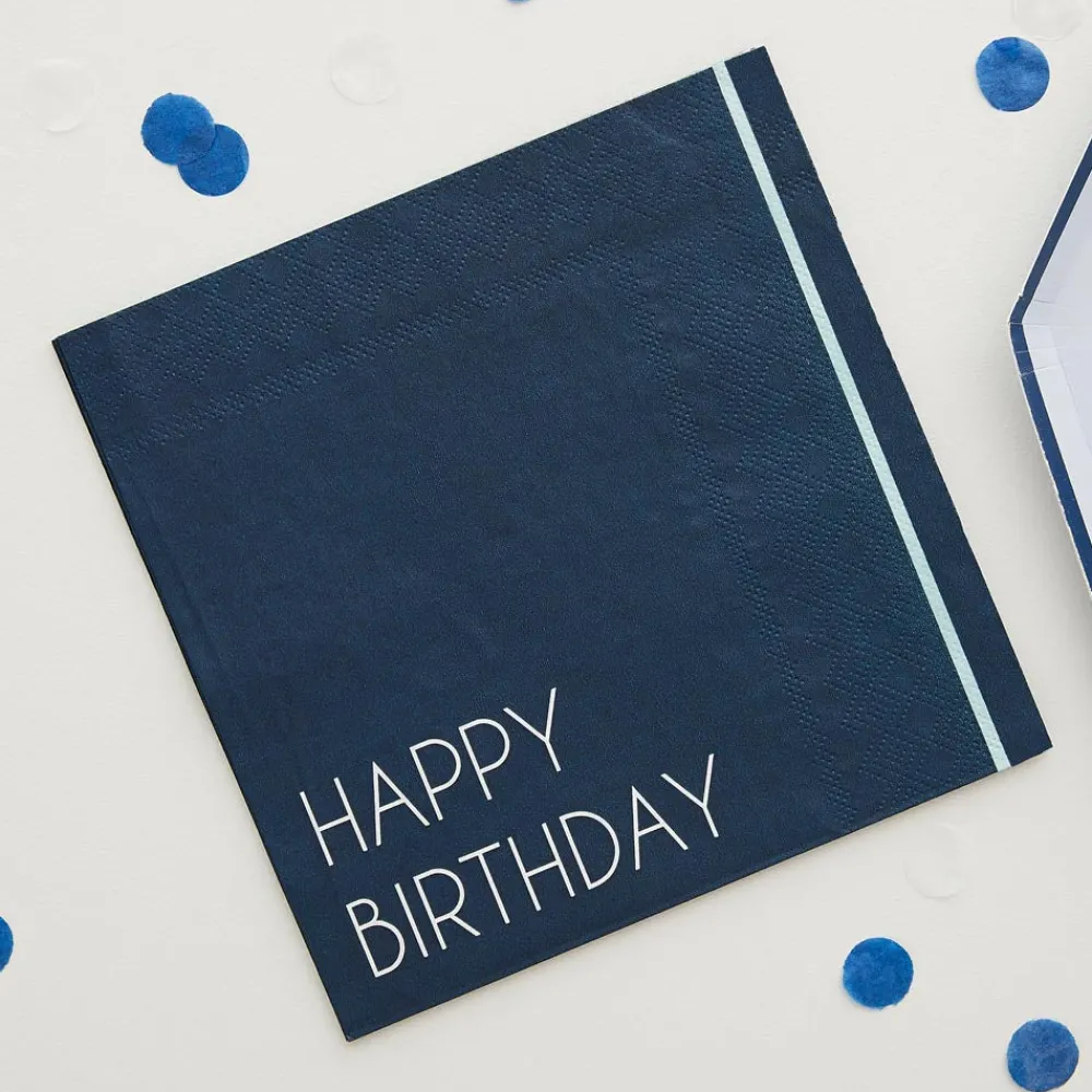 Ginger Ray 16 Serviettes Bleues Happy Birthday