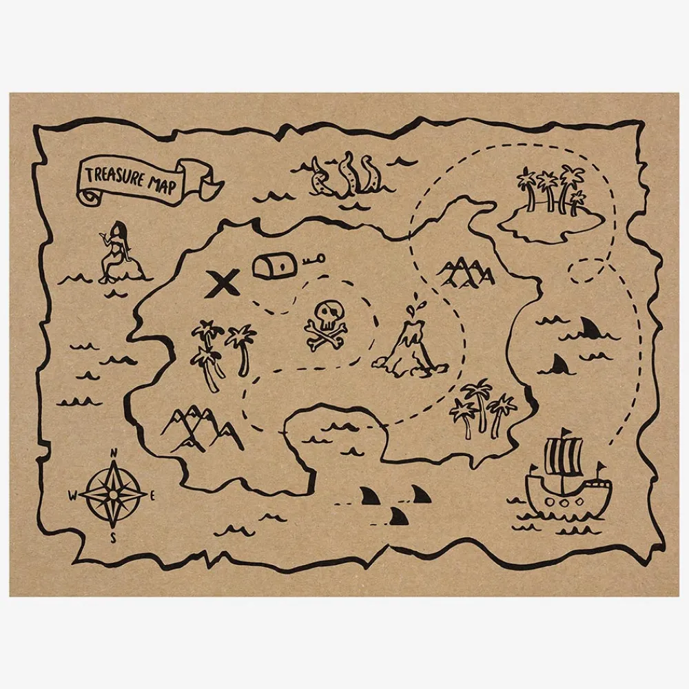 Party Deco 6 Sets De Table - Carte Au Tresor Pirate