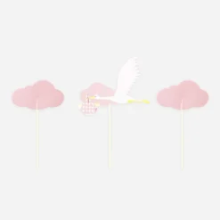 Party Pro 3 Toppers Cigogne Rose