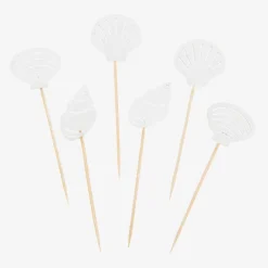 Rico Design 6 Toppers Coquillages Blancs En Bois