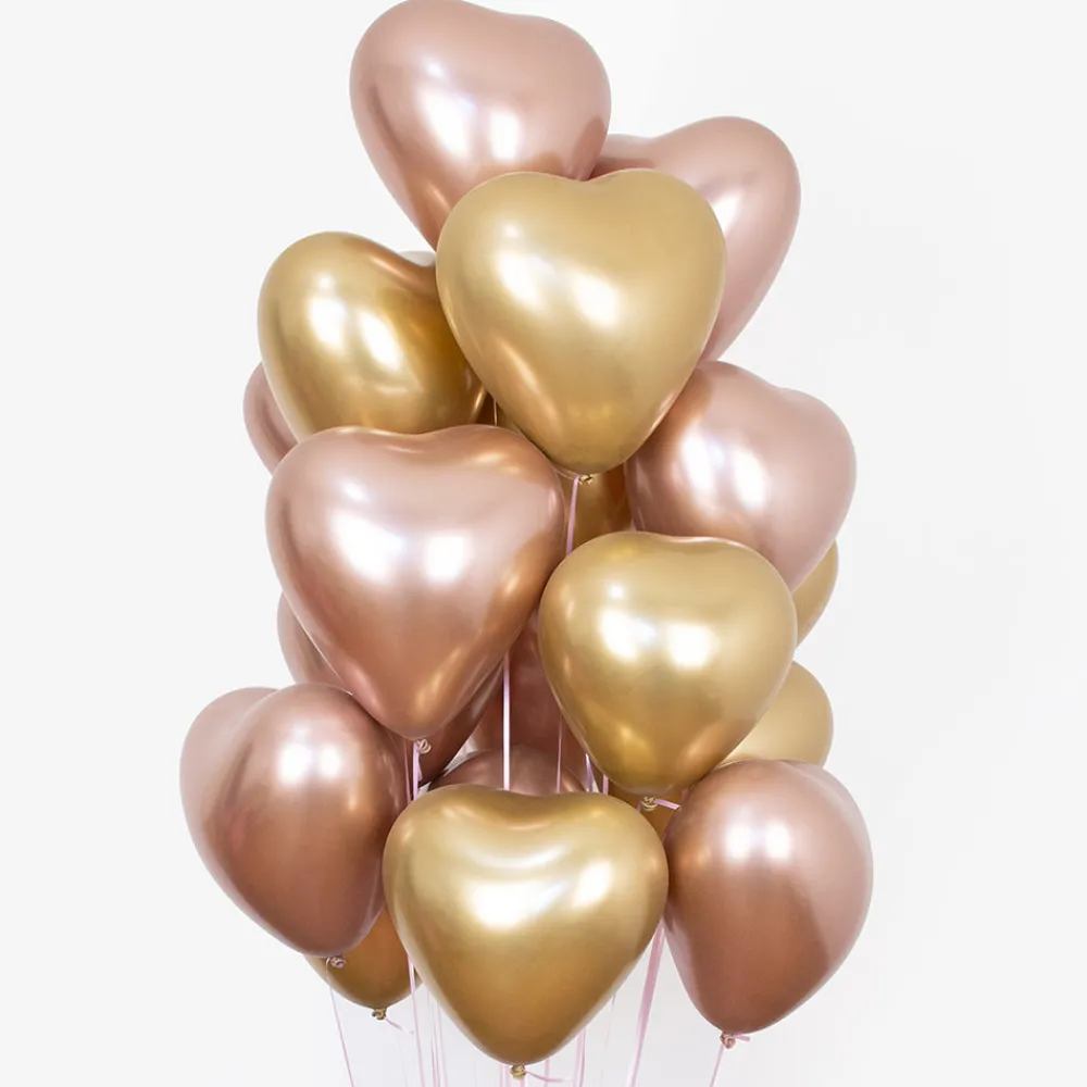 Party Deco Ballon De Baudruche : 1 Ballon Coeur Chrome Dore> Ballons De Baudruche Unis