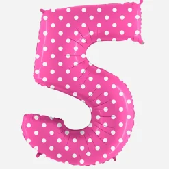 Grabo Balloons Ballon Helium Geant - Ballon Geant Chiffre Rose A Pois Blancs><noscript><img width=