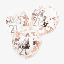 Ginger Ray Ballons De Baudruche : 5 Ballons Confettis 21 Ans Rose Gold> Ballons De Baudruche À Motif