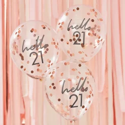 Ginger Ray Ballons De Baudruche : 5 Ballons Confettis 21 Ans Rose Gold> Ballons De Baudruche À Motif