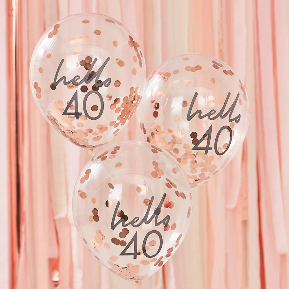 Ginger Ray Ballons De Baudruche : 5 Ballons Confettis 40 Ans Rose Gold> Ballons De Baudruche À Motif