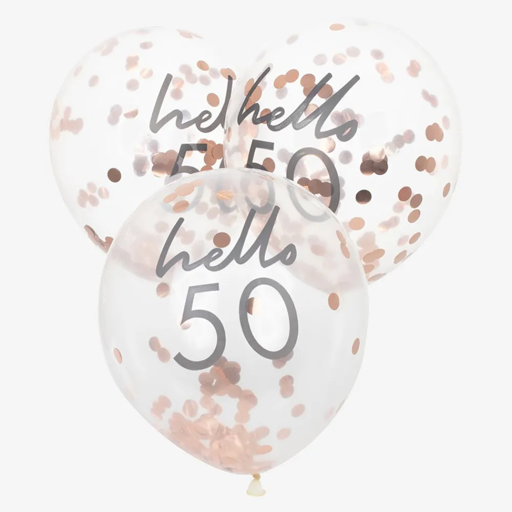 Ginger Ray Ballons De Baudruche : 5 Ballons Confettis 50 Ans Rose Gold> Ballons De Baudruche À Motif