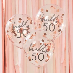 Ginger Ray Ballons De Baudruche : 5 Ballons Confettis 50 Ans Rose Gold> Ballons De Baudruche À Motif