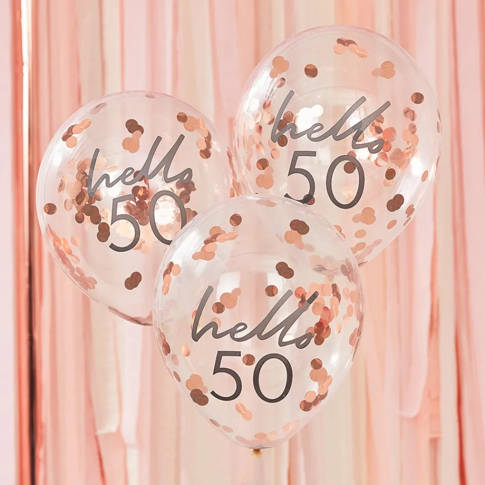 Ginger Ray Ballons De Baudruche : 5 Ballons Confettis 50 Ans Rose Gold> Ballons De Baudruche À Motif
