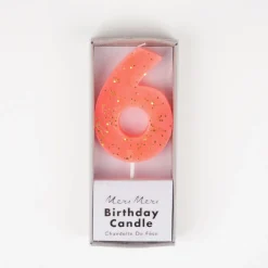 Meri Meri Bougie Anniversaire : Chiffre 6 Corail