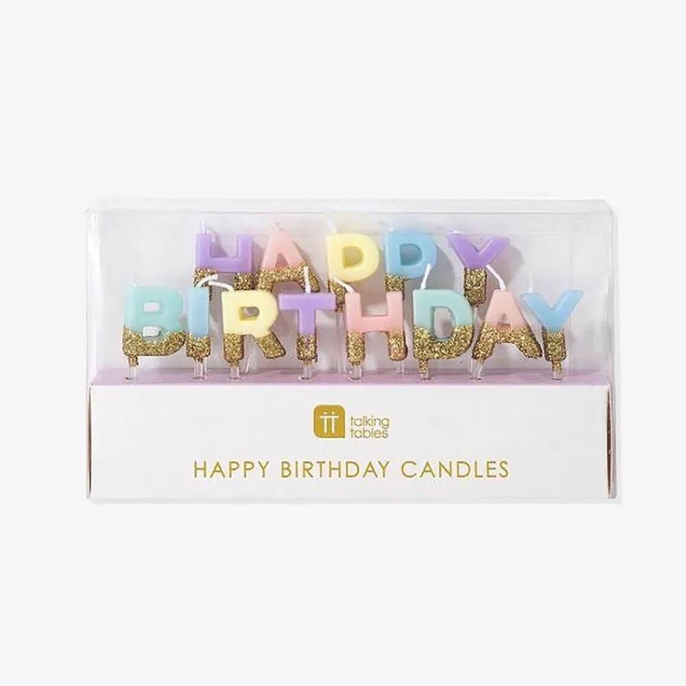 TalkingTables Bougie Anniversaire Happy Birthday Pastel Et Paillettes