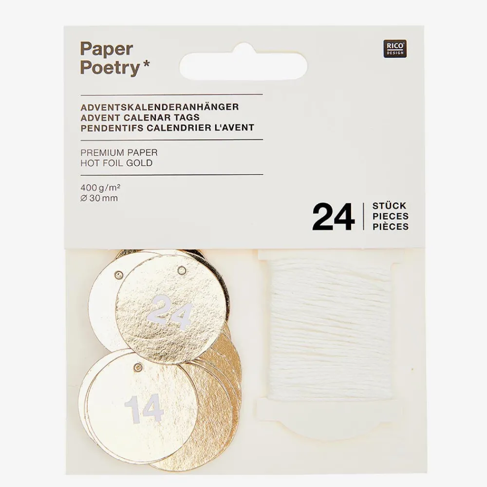 Rico Design Calendrier De L'Avent - 24 Gift Tags Dores> Papier Cadeau