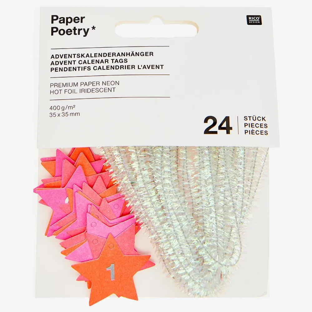 Rico Design Calendrier De L'Avent - 24 Gift Tags Etoiles Rose Fluo> Papier Cadeau