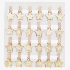 Rico Design Calendrier De L'Avent - 24 Pinces Etoiles En Bois Dore> Papier Cadeau