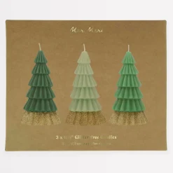 Meri Meri Noel - 3 Bougies Sapin De Noel Avec Paillettes