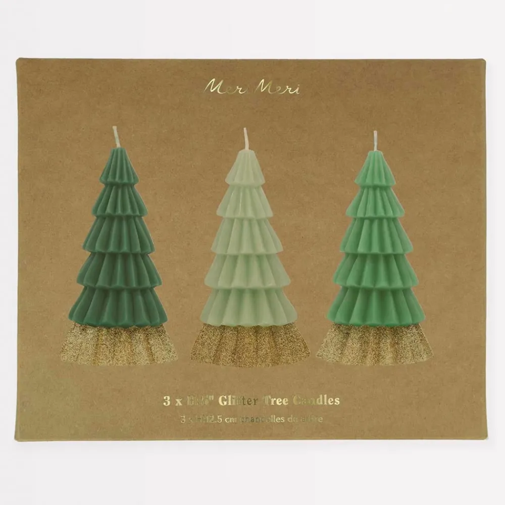 Meri Meri Noel - 3 Bougies Sapin De Noel Avec Paillettes