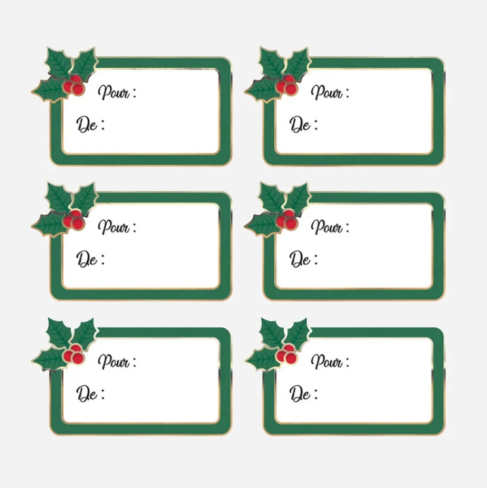 Party Pro Noel - 12 Etiquettes Cadeaux Houx> Stickers Et Gommettes