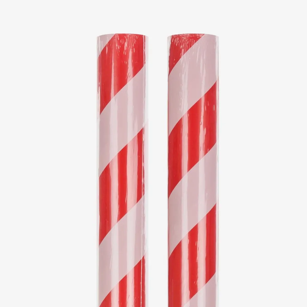Party Deco Noel - 1 Rouleau De Papier Cadeau Rayures Rouges> Papier Cadeau