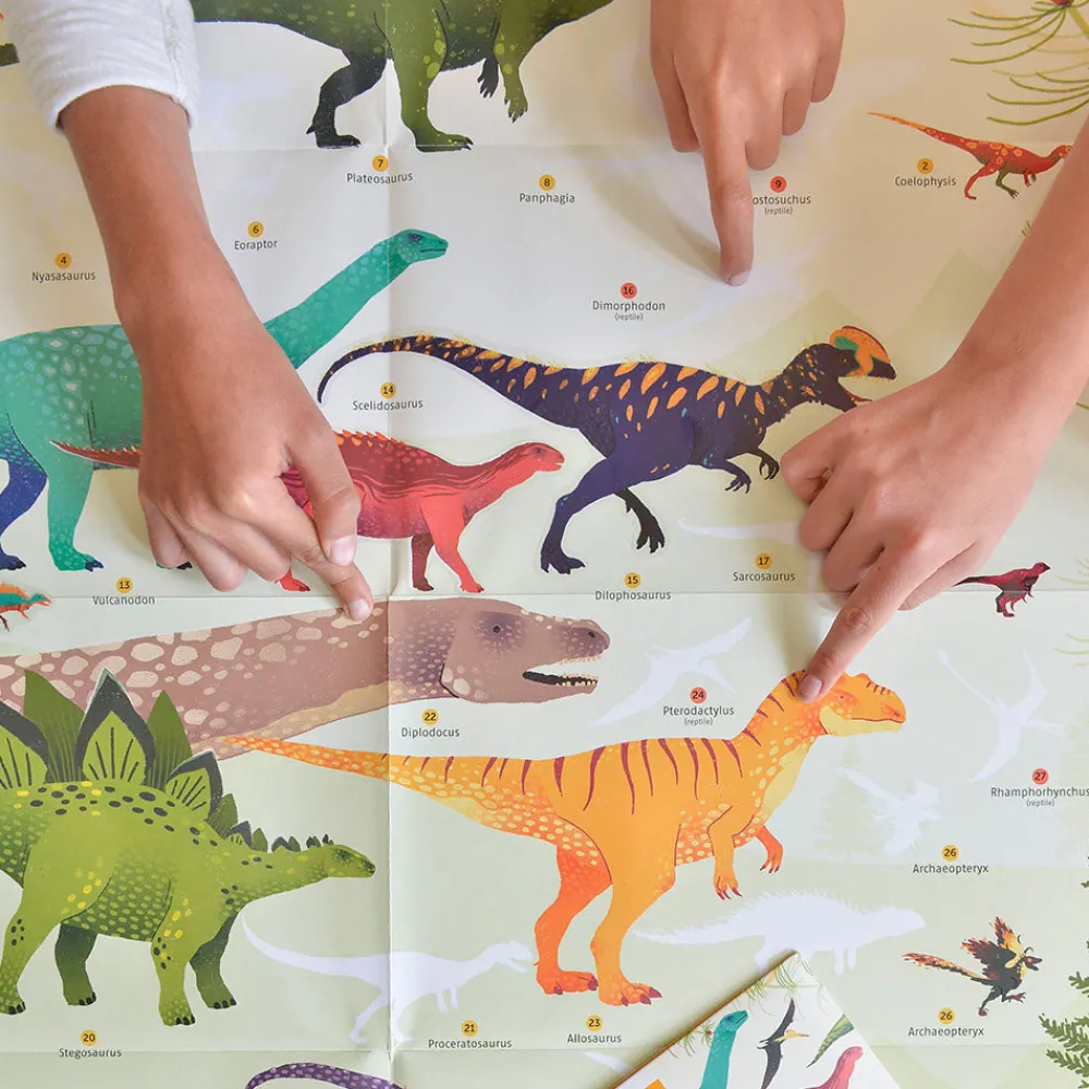 Poppik Poster Educatif + 32 Stickers : Dinosaure> Coloriages