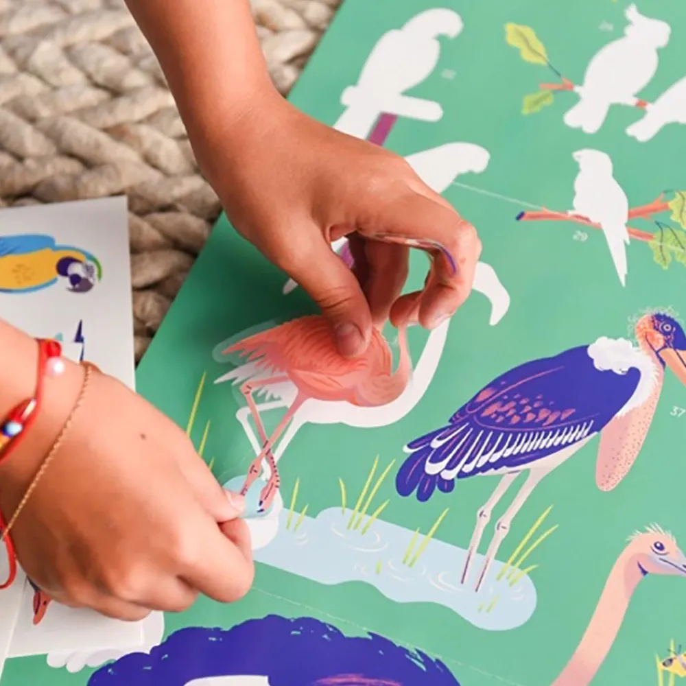 Poppik Poster Pedagogique + 45 Stickers : Oiseaux> Stickers Et Gommettes