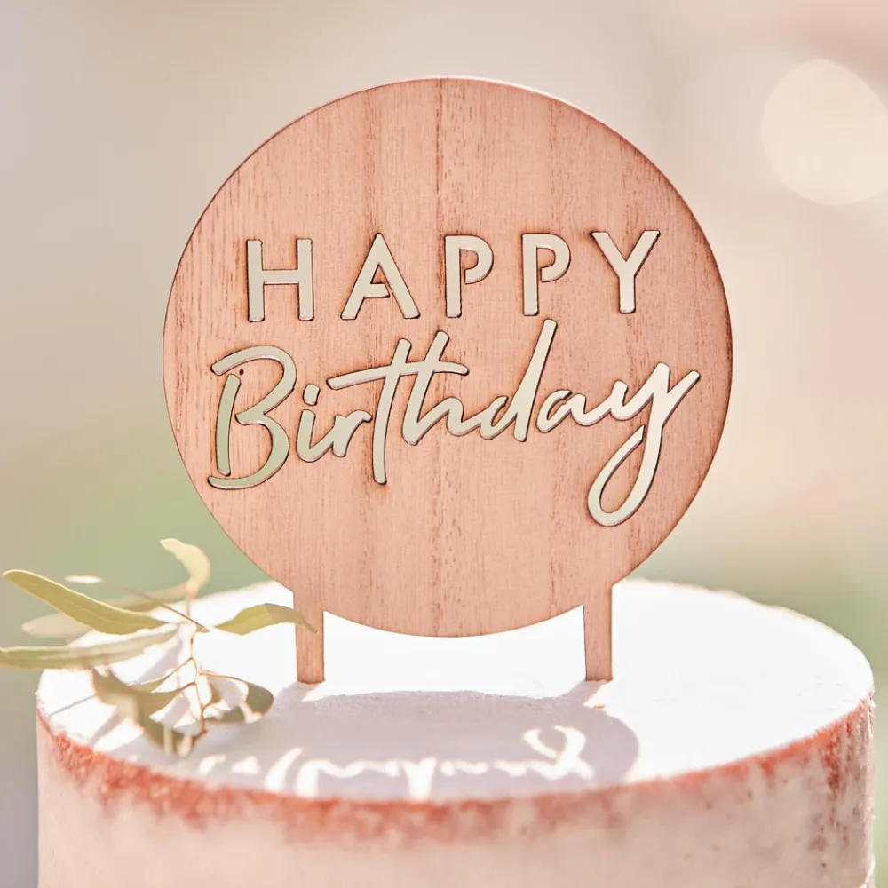 Ginger Ray Topper Happy Birthday En Bois
